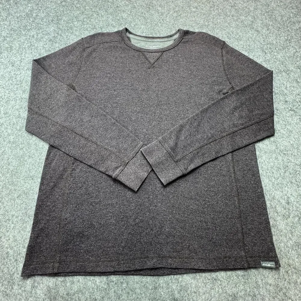 Eddie Bauer Sweater Mens XLT Gray Thermal Knit Crewneck Long Sleeve Pullover